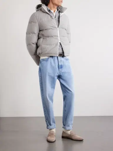 Brunello Cucinelli Quilted Herringbone Cashmere and Silk-Blend Hooded Down Jacket - Men | Thumbnail 2 Brunello Cucinelli Quilted Herringbone Cashmere and Silk-Blend Hooded Down Jacket - Men | Thumbnail 2