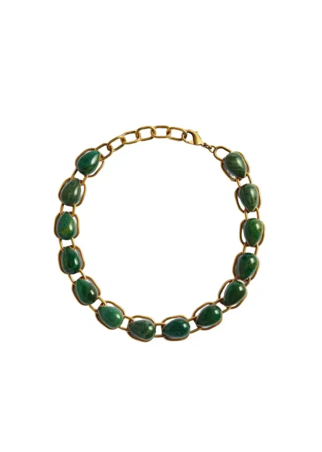 Khaite Cyclone Chain Necklace In Antique Gold With Green