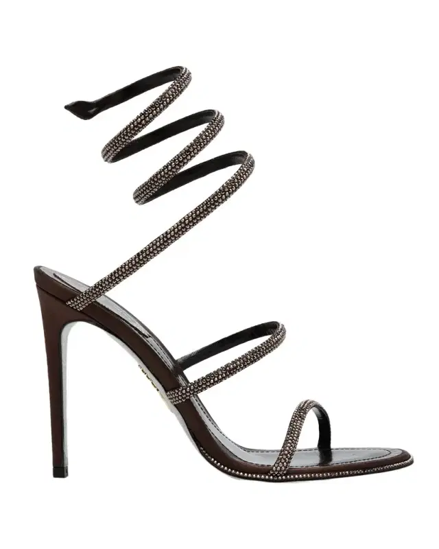 Rene Caovilla Snake Spiral-Wrap Strass Satin Sandals