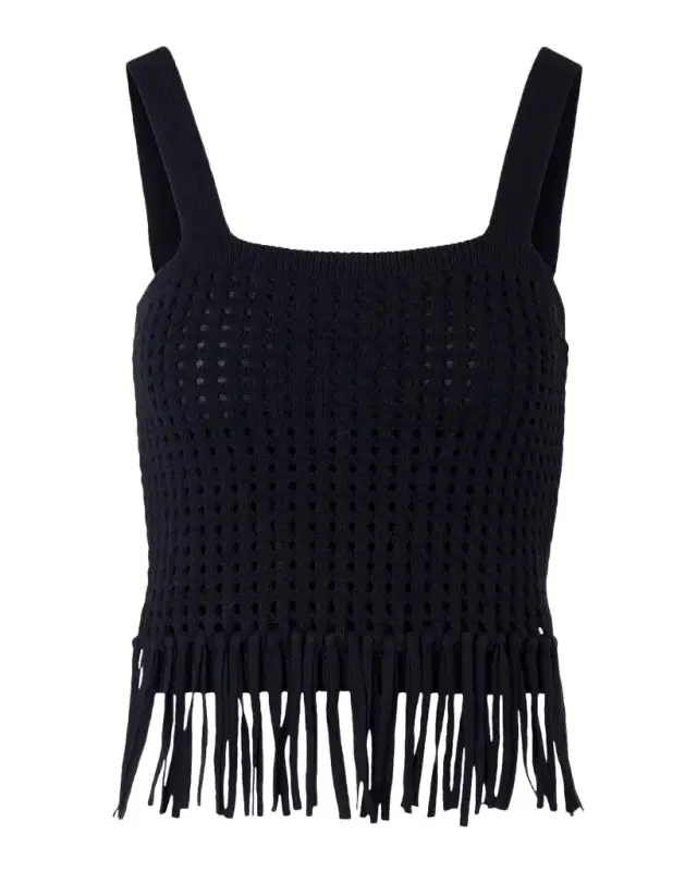 Akris punto Chunky Cotton Mesh Knit Fringe Crop Top