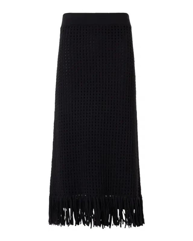 Akris punto Chunky Cotton Mesh Knit Fringed Midi Tube Skirt