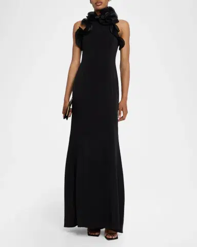 Rickie Freeman for Teri Jon Ruffle-Trim Stretch Crepe Gown | Thumbnail 2 Rickie Freeman for Teri Jon Ruffle-Trim Stretch Crepe Gown | Thumbnail 2