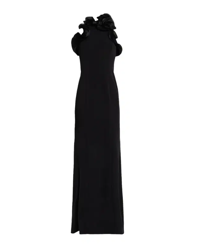 Rickie Freeman for Teri Jon Ruffle-Trim Stretch Crepe Gown