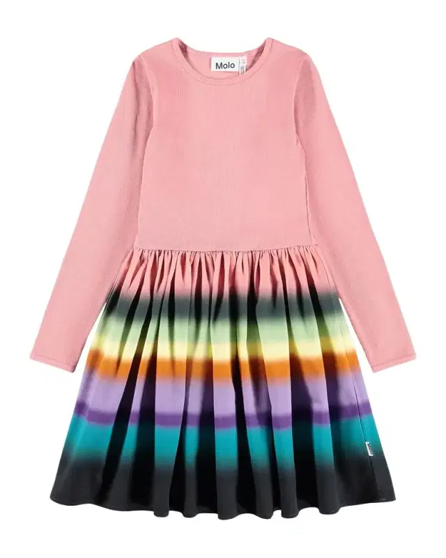 Molo Girl's Casie Striped Cotton Long-Sleeve Dress, Size 7-14