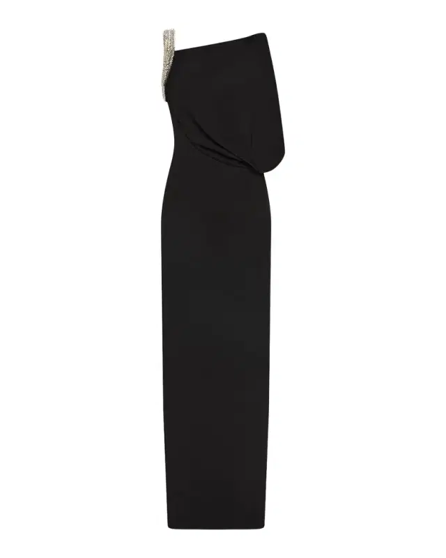 Rachel Gilbert Claudelle Embellished Asymmetric Draped Column Gown