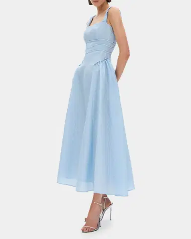 Rachel Gilbert Sophia Strap Textured Jacquard Tea-Length Dress | Thumbnail 4