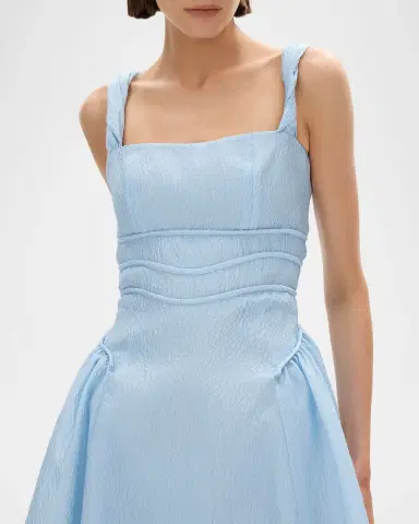 Rachel Gilbert Sophia Strap Textured Jacquard Tea-Length Dress | Thumbnail 5