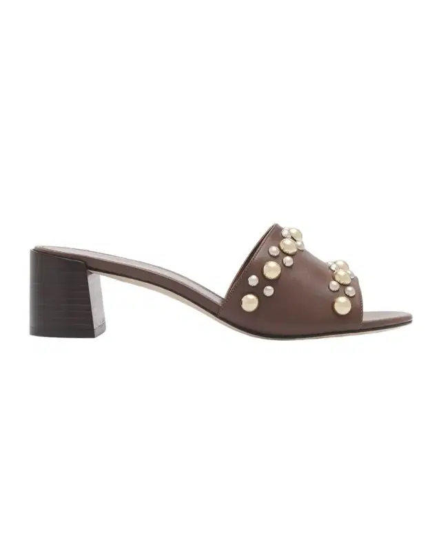 Stuart Weitzman 50mm Perry Embellished Leather Slide Sandals