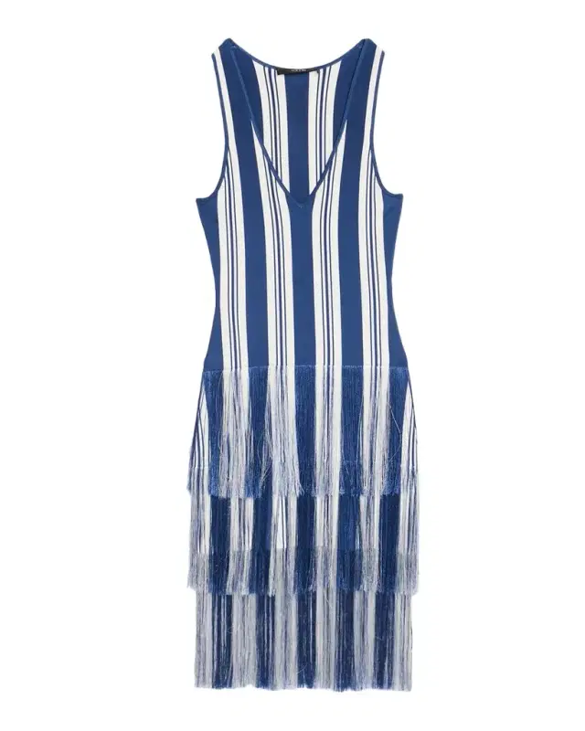 Toccin Finley Striped Fringe-Trim Dress