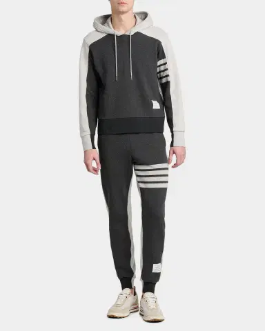 Thom Browne Men's Engineered 4-Bar Colorblocked Loopback Cotton Hoodie | Thumbnail 2
