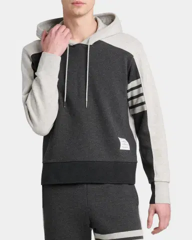 Thom Browne Men's Engineered 4-Bar Colorblocked Loopback Cotton Hoodie | Thumbnail 4