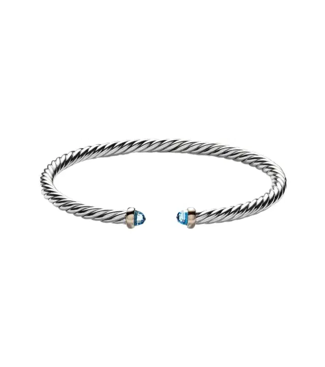 David Yurman Cable Flex sterling silver and 14kt gold cuff bracelet with topazes