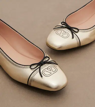 Valentino Garavani VLogo embroidered metallic leather ballet flats | Thumbnail 4