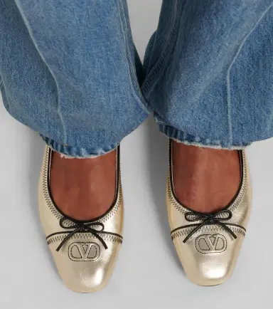 Valentino Garavani VLogo embroidered metallic leather ballet flats | Thumbnail 6