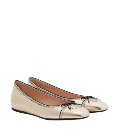 Valentino Garavani VLogo embroidered metallic leather ballet flats | Thumbnail 1