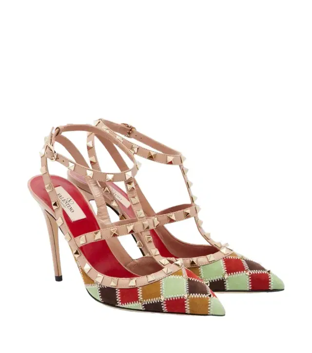 Valentino Garavani Rockstud patchwork suede and leather pumps