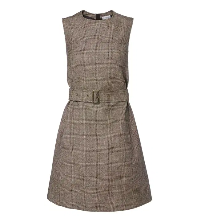 Burberry Belted checked wool and linen-blend minidress