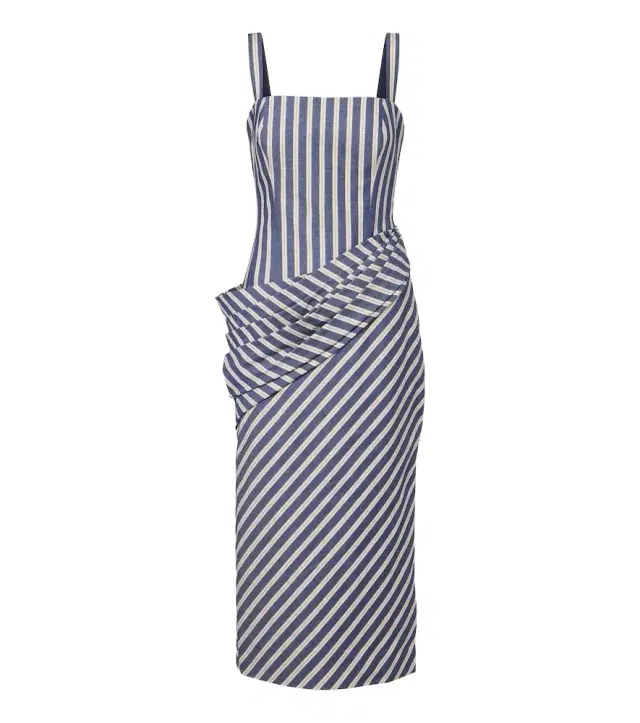 Carolina Herrera Striped draped cotton cocktail dress