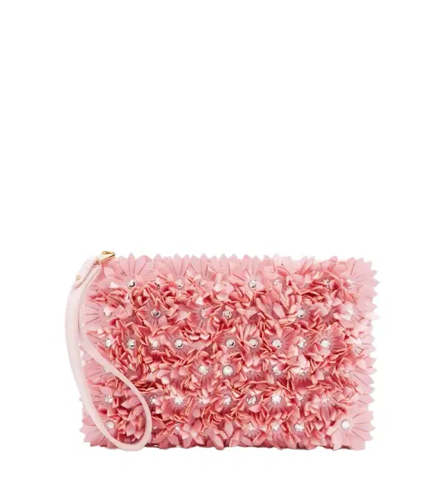 Valentino Garavani Floral-appliqué satin pouch