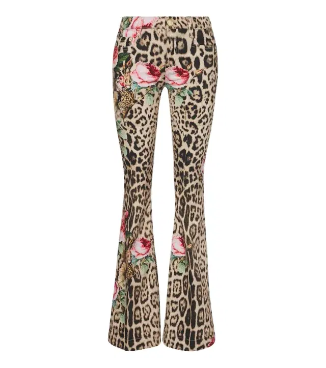 Roberto Cavalli Leopard-print floral flared jeans