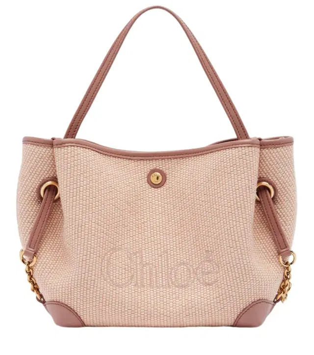 Chloe Chloé Small leather-trimmed raffia tote bag