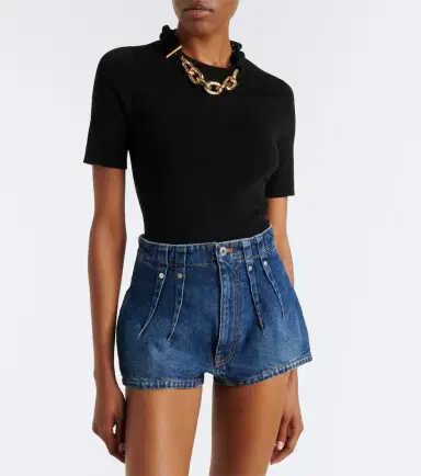Mugler Pleated denim shorts | Thumbnail 4 Mugler Pleated denim shorts | Thumbnail 4