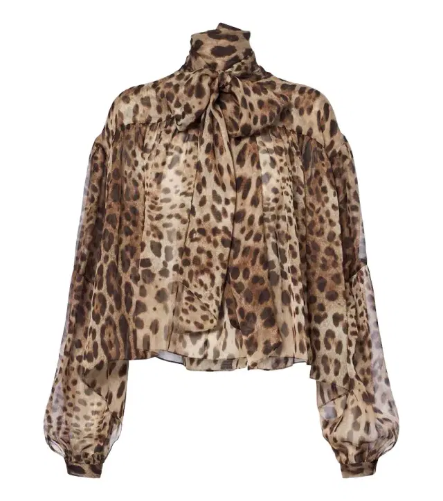 Dolce & Gabbana Leopard-print tie-neck silk blouse