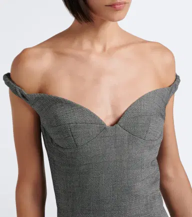 Magda Butrym Off-shoulder herringbone wool-blend minidress | Thumbnail 3 Magda Butrym Off-shoulder herringbone wool-blend minidress | Thumbnail 3