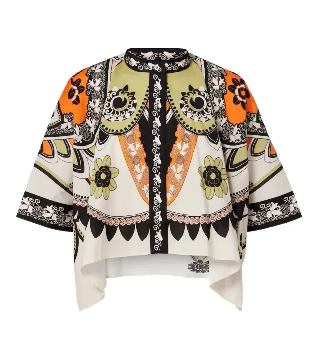 Foulard printed cropped cotton shirt