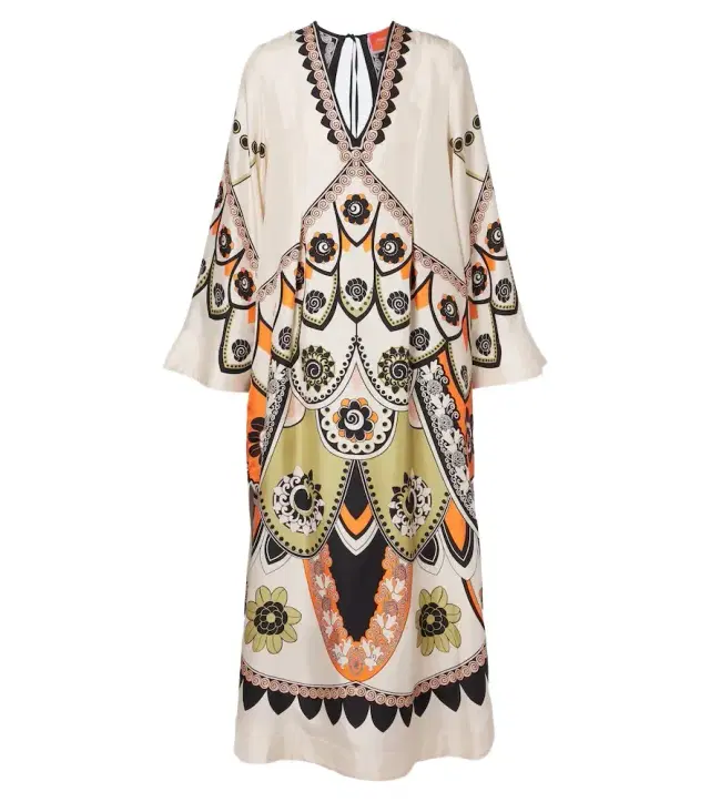 La DoubleJ Twin Flame printed silk twill midi dress