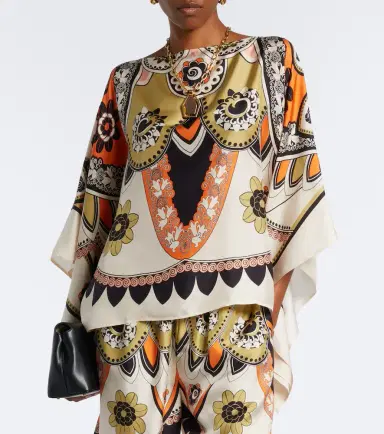 La DoubleJ Draped printed silk twill top | Thumbnail 2