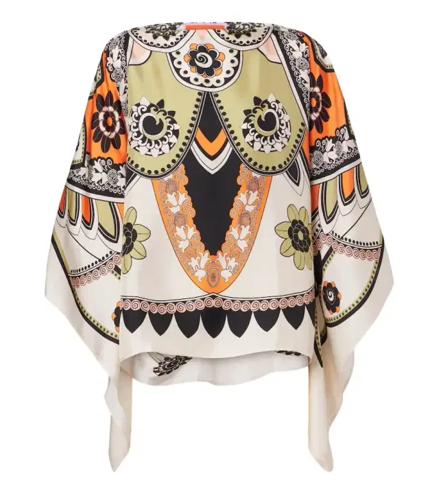 Draped printed silk twill top