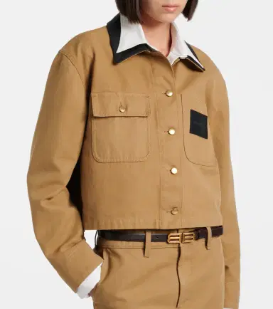 Balenciaga Cropped leather-trimmed cotton jacket | Thumbnail 2