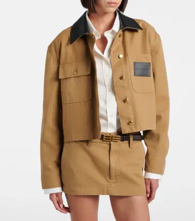 Balenciaga Cropped leather-trimmed cotton jacket | Thumbnail 3