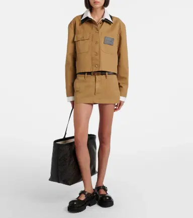 Balenciaga Cropped leather-trimmed cotton jacket | Thumbnail 4