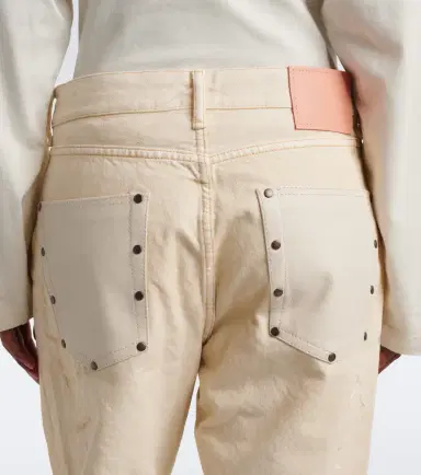 Acne Studios Distressed leather-trimmed wide-leg jeans | Thumbnail 3