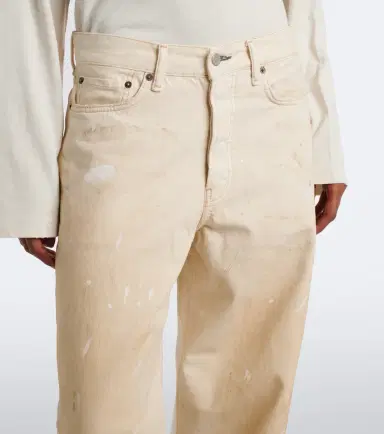 Acne Studios Distressed leather-trimmed wide-leg jeans | Thumbnail 4