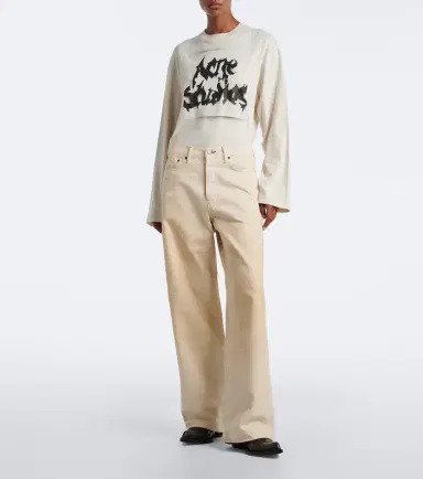 Acne Studios Distressed leather-trimmed wide-leg jeans | Thumbnail 5