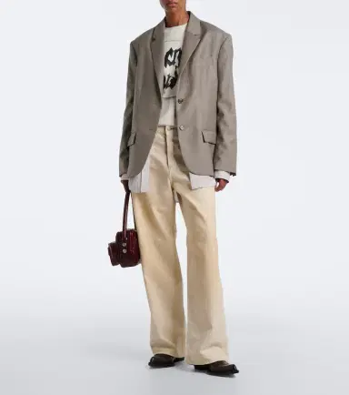 Acne Studios Distressed leather-trimmed wide-leg jeans | Thumbnail 6