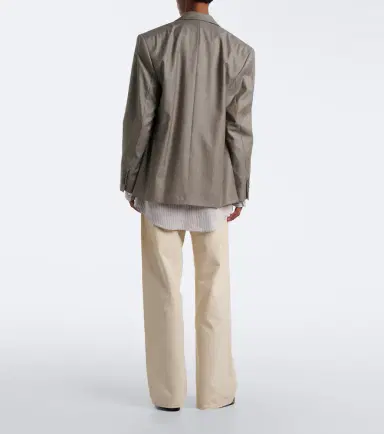 Acne Studios Distressed leather-trimmed wide-leg jeans | Thumbnail 7