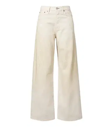 Acne Studios Distressed leather-trimmed wide-leg jeans | Thumbnail 1