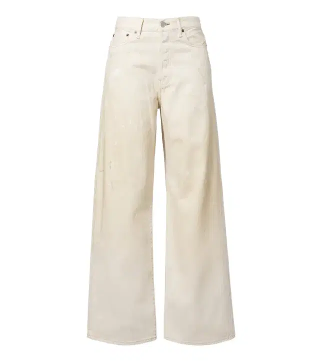 Acne Studios Distressed leather-trimmed wide-leg jeans