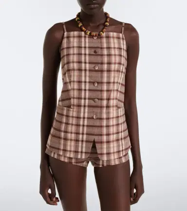 Staud Nilo checked linen-blend shorts | Thumbnail 4