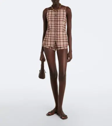 Staud Nilo checked linen-blend shorts | Thumbnail 5