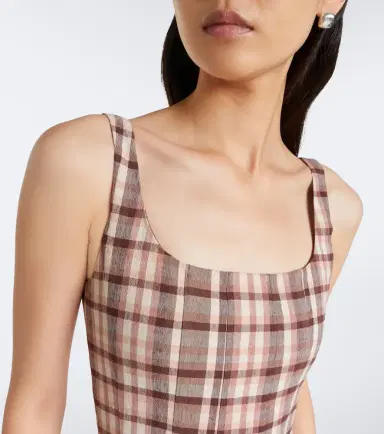 Staud Wells checked linen-blend midi dress | Thumbnail 3 Staud Wells checked linen-blend midi dress | Thumbnail 3
