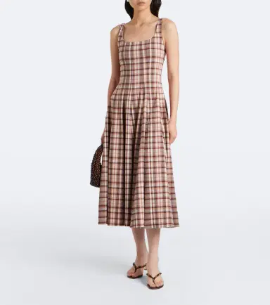 Staud Wells checked linen-blend midi dress | Thumbnail 4 Staud Wells checked linen-blend midi dress | Thumbnail 4