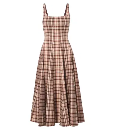 Staud Wells checked linen-blend midi dress | Thumbnail 1 Staud Wells checked linen-blend midi dress | Thumbnail 1