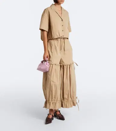 Ganni Ruffled cotton-blend wide-leg pants | Thumbnail 3