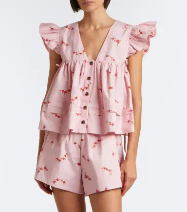 Ganni Floral cotton-blend top | Thumbnail 4 Ganni Floral cotton-blend top | Thumbnail 4