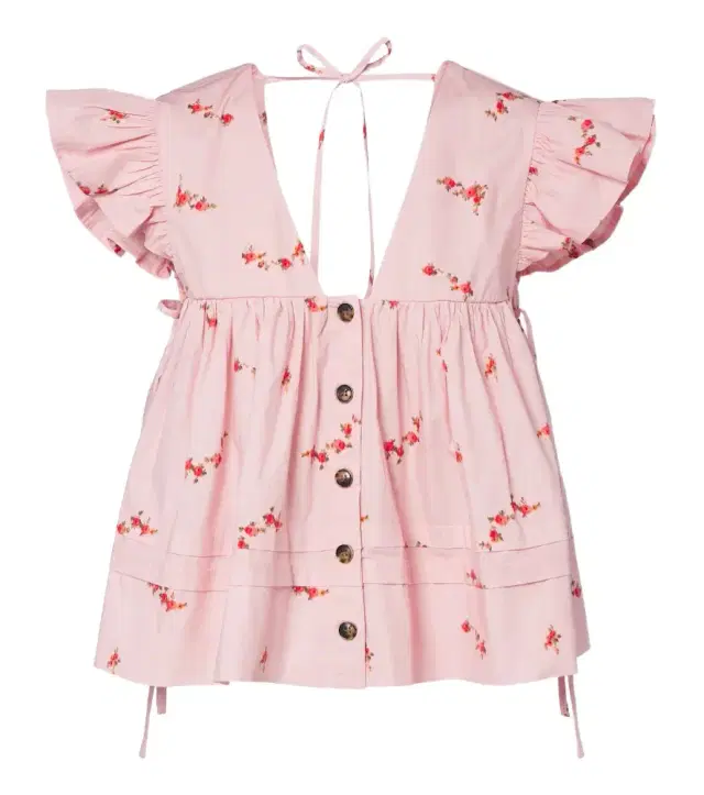 Ganni Floral cotton-blend top